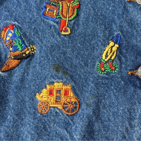 Vintage Jean Vest 80s Back Corset 'Casey Coleman' Label Embroidered Denim SM - Picture 2 of 8